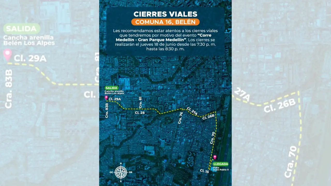 Medellín implementará cierres viales en Belén para eventos deportivos