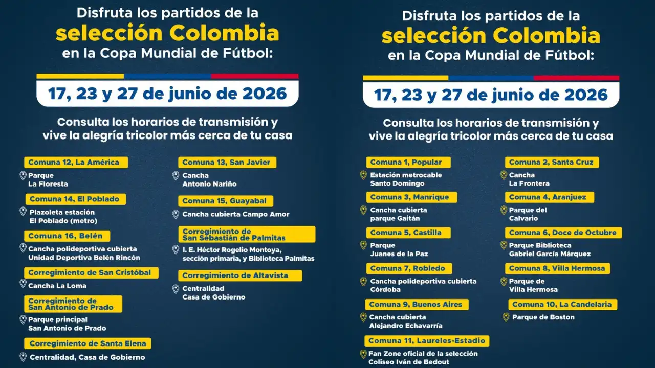 Medellín permitirá espacios públicos para seguir los partidos de la selección colombiana