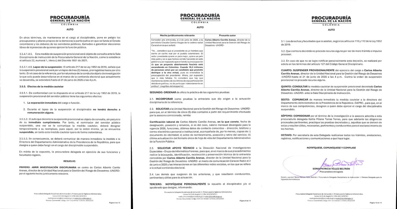 ¡No solo fue Saade! Procuraduría suspende a Carlos Carrillo, director de la UNGRD, por presunta participación indebida en política 2 suspension carrillo