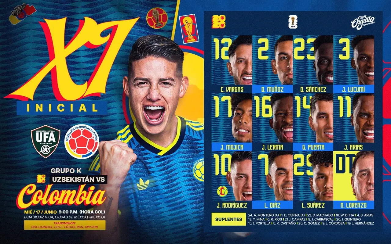 ¡Ya está la titular! Así formará Colombia en su debut mundialista ante Uzbekistán 2 titular colombia1