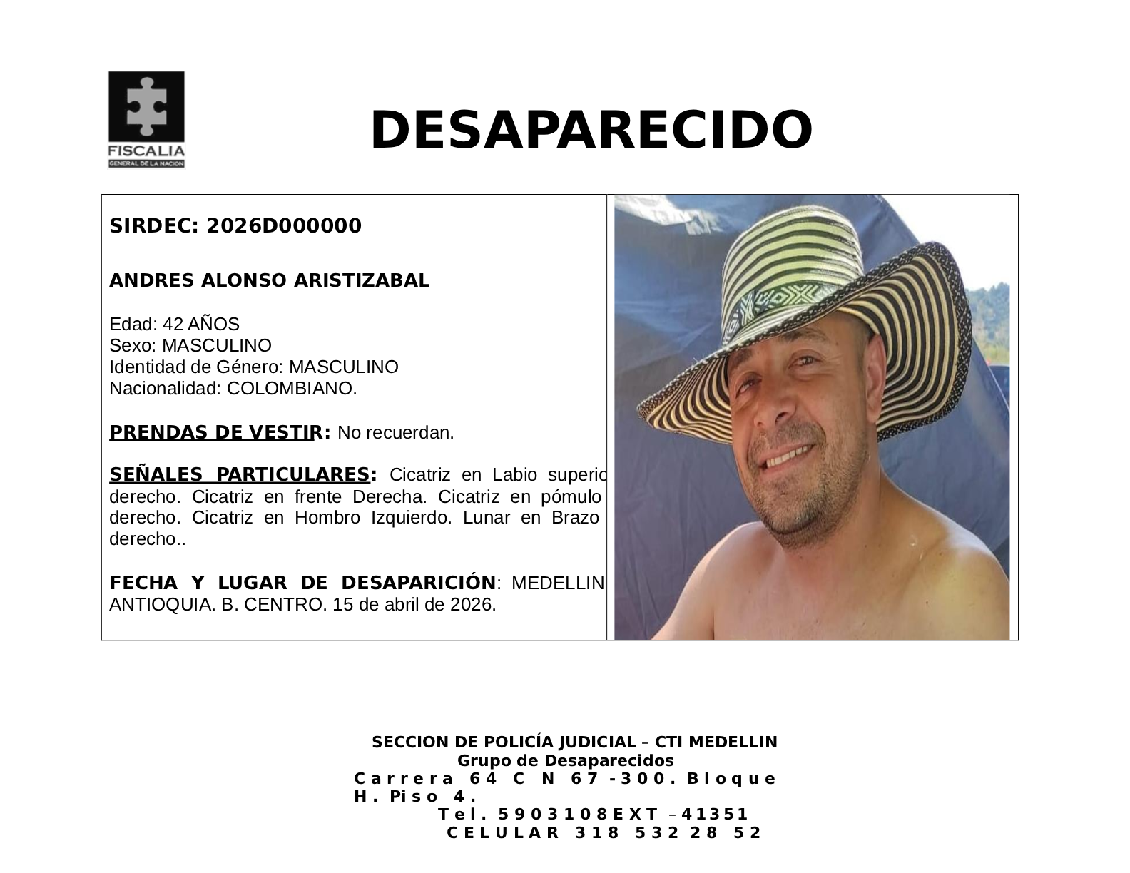 Andrés Alonso desapareció en Medellín 2 1 BOLETIN ANDRES ALONSO ARISTIZABAL