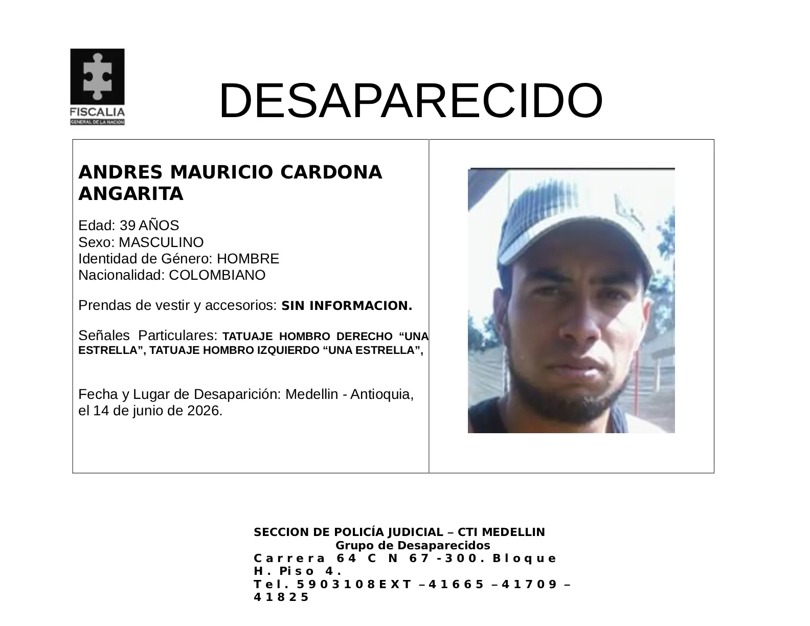 Andres Mauricio Cardona desapareció en Medellín 2 1 BOLETIN ANDRES MAURICIO CARDONA ANGARITA