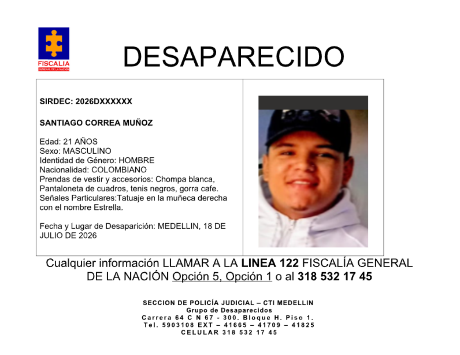 Santiago Correa desapareció en Medellín 2 1 BOLETIN SANTIAGO CORREA MUNOZ