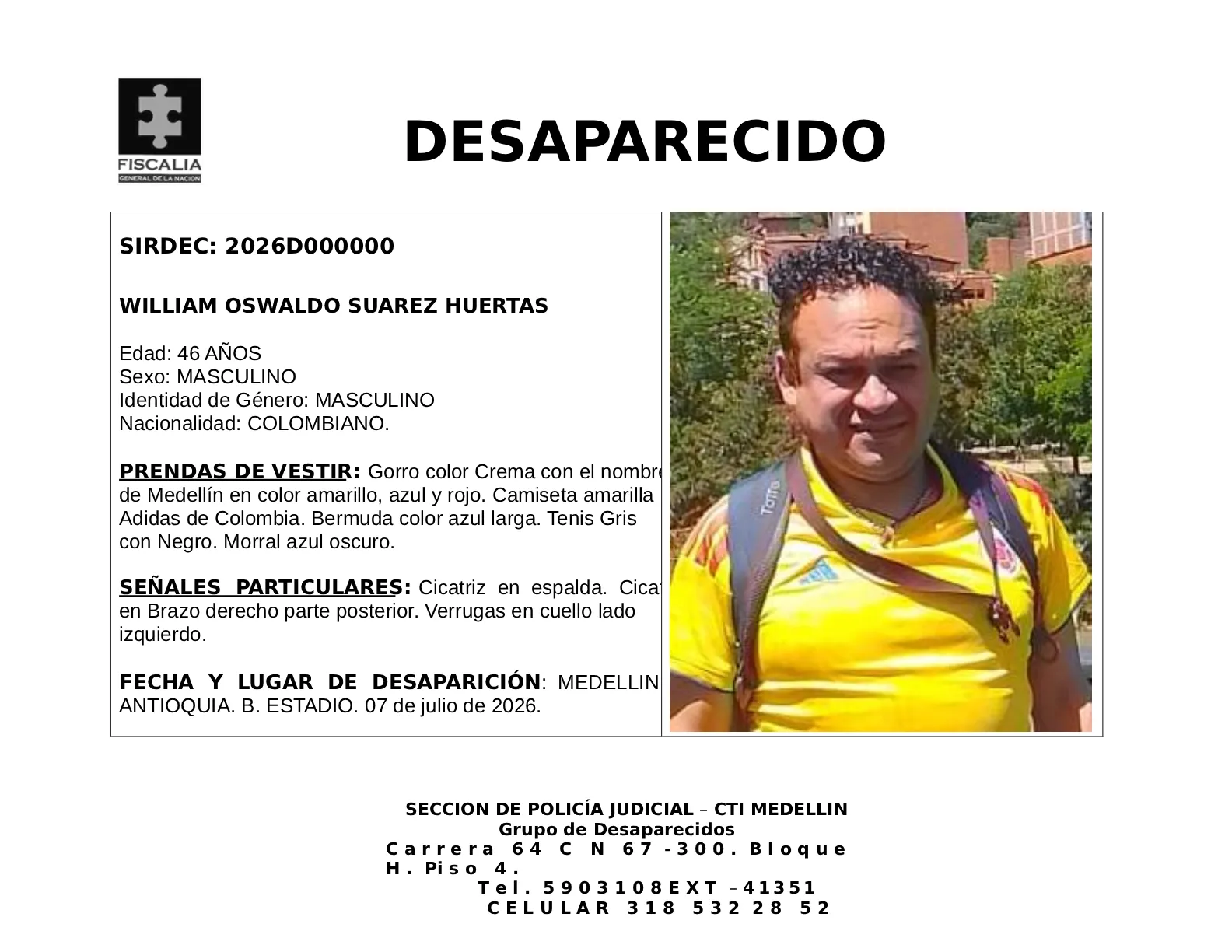 William Oswaldo Suarez desapareció en Medellín 2 1 BOLETIN WILLIAM OSWALDO SUAREZ HUERTAS