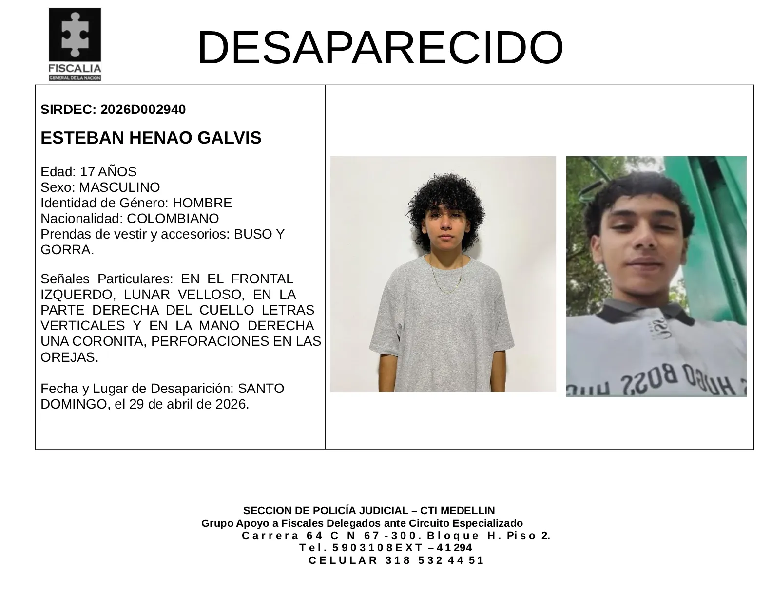 El Menor Esteban Henao desapareció en el municipio de Santo Domingo 2 2 BOLETIN ESTEBAN HENAO GALVIS