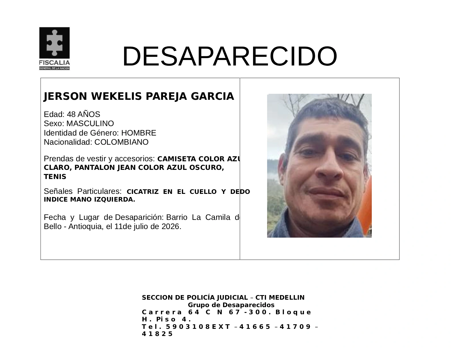Jerson Wekelis Pareja desapareció en Bello 2 2 BOLETIN JERSON WEKELIS PAREJA GARCIA