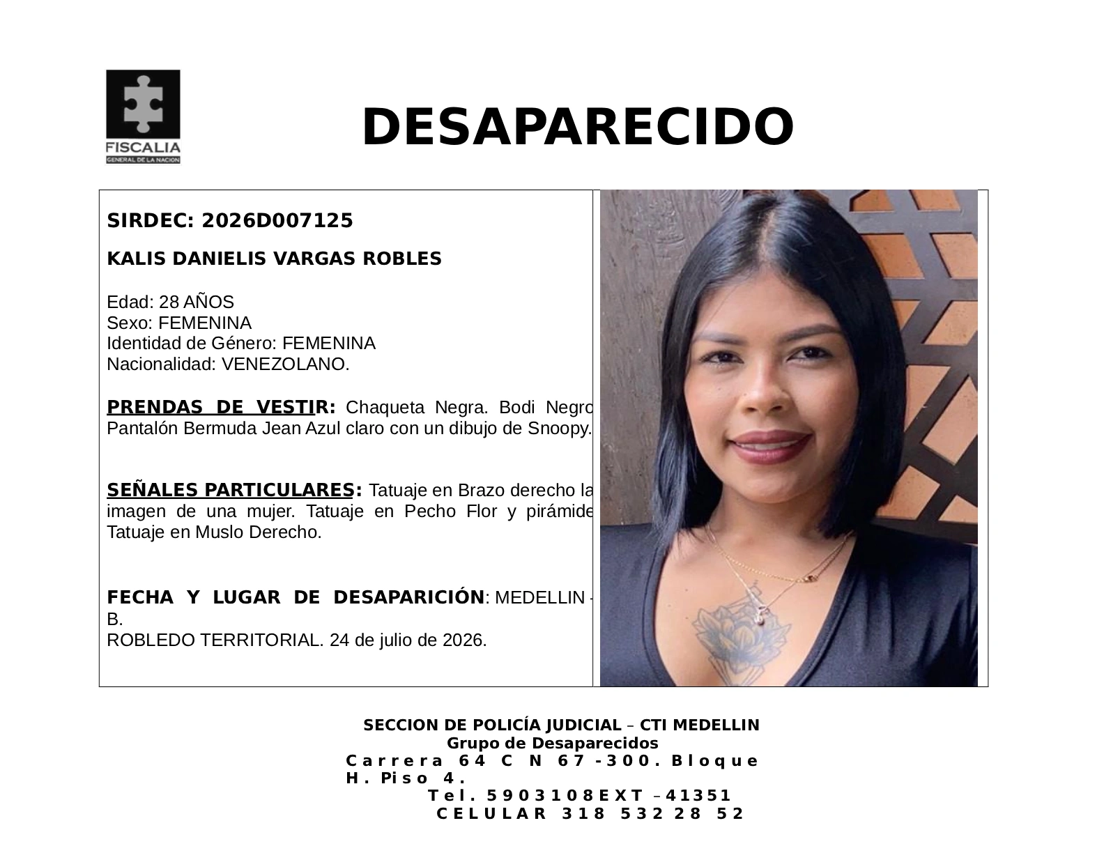 Kalis Danielis Vargas desapareció en Medellín 2 2 BOLETIN KALIS DANIELIS VARGAS ROBLES