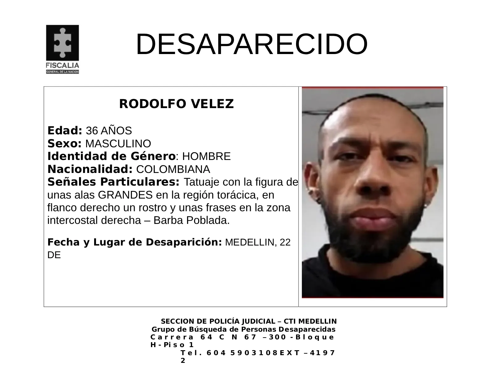 Rodolfo Vélez desapareció en Medellín 2 3 BOLETIN RODOLFO VELEZ