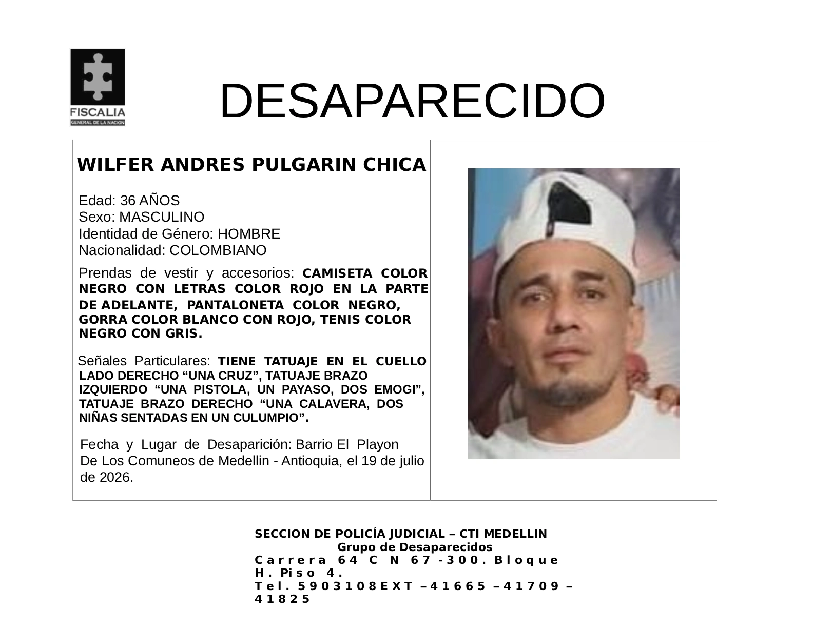Wilfer Andrés Pulgarín desapareció en Medellín 2 3 BOLETIN WILFER ANDRES PULGARIN CHICA