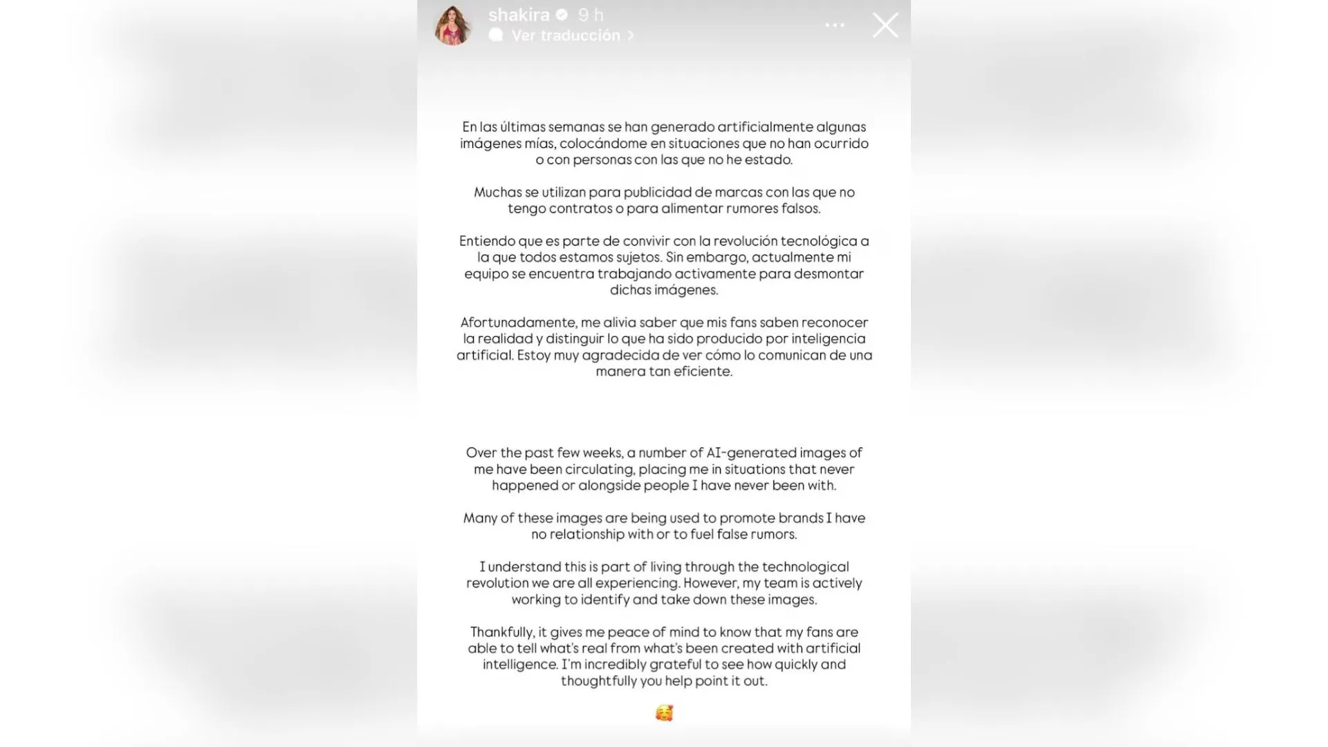Shakira denuncia el uso no autorizado de su imagen con IA: "Son situaciones que no han ocurrido" 2 Shakira denuncia el uso no autorizado de su imagen con IA: "Son situaciones que no han ocurrido"