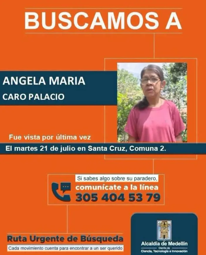 Urgente: buscan a Ángela María Caro, adulta mayor desaparecida en Medellín que requiere atención médica 2 angela maria caro volante