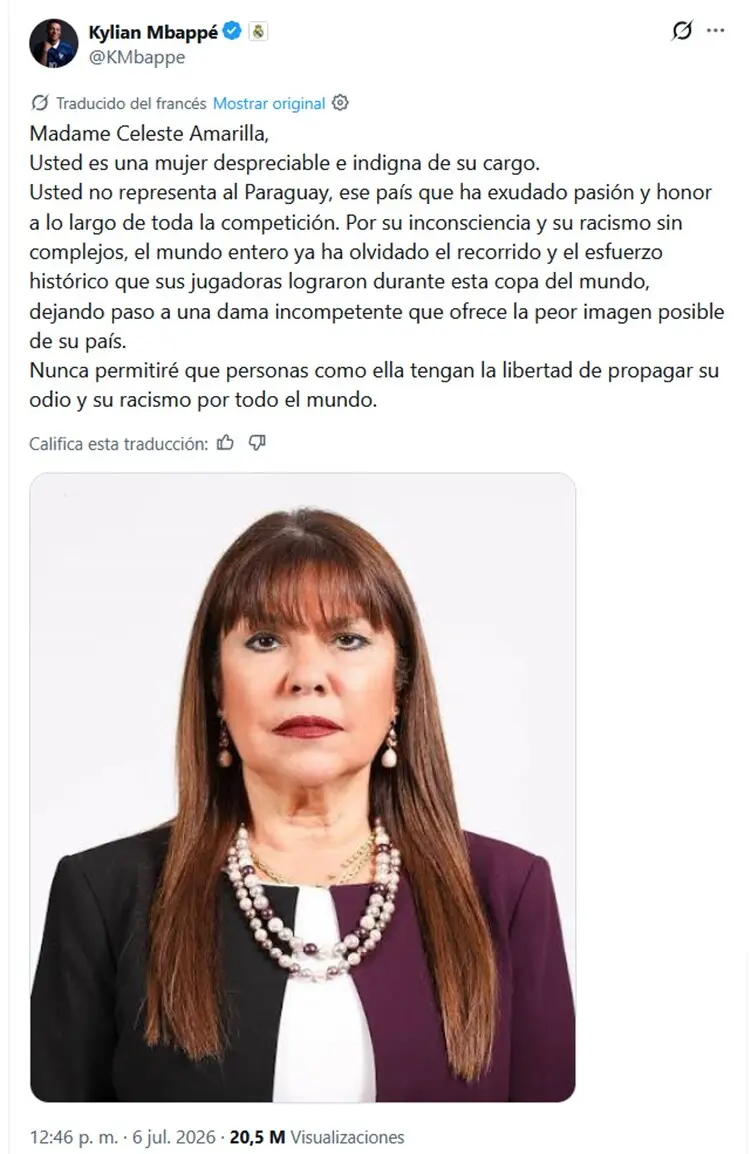 ¡Escándalo mundial! Francia tomará acciones legales contra la senadora paraguaya Celeste Amarilla por insultos racistas a Mbappé 3 celeste mbappe2