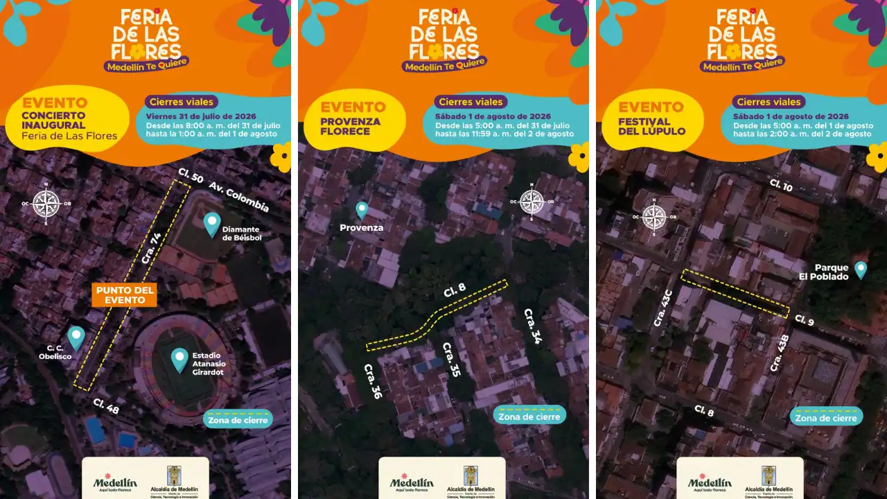 Estos son los cierres viales programados durante la Feria de las Flores en Medellín 2 Estos son los cierres viales programados durante la Feria de las Flores en Medellín
