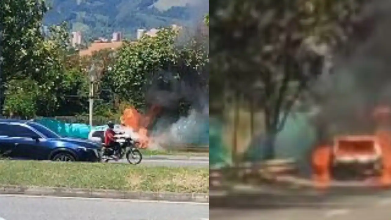 ¡Tremendo susto! Vehículo terminó envuelto en llamas sobre la Autopista Sur