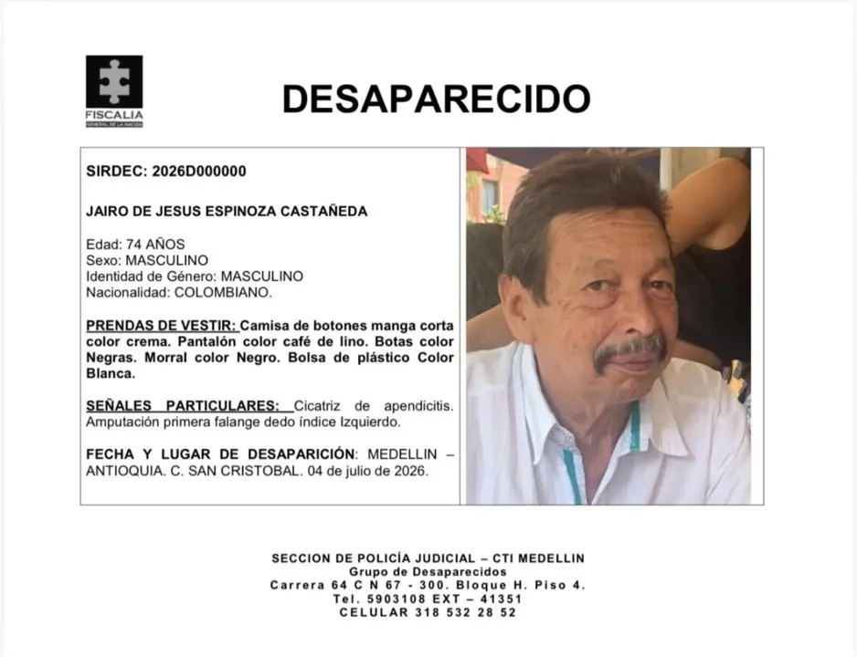 ¡Cada minuto cuenta! Angustiosa búsqueda de Jairo de Jesús Espinoza de 74 años, desaparecido en el corregimiento de San Cristóbal 2 jairo espinoza volante