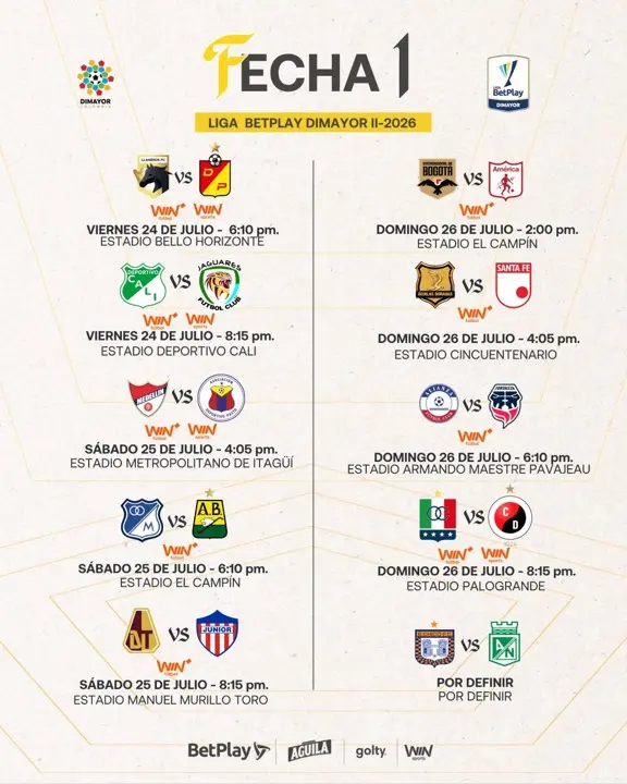 ¡Arranca la Liga BetPlay! Programación completa, partidazos, sanciones y un aplazado de la Fecha 1 2 liga betplay fecha 1