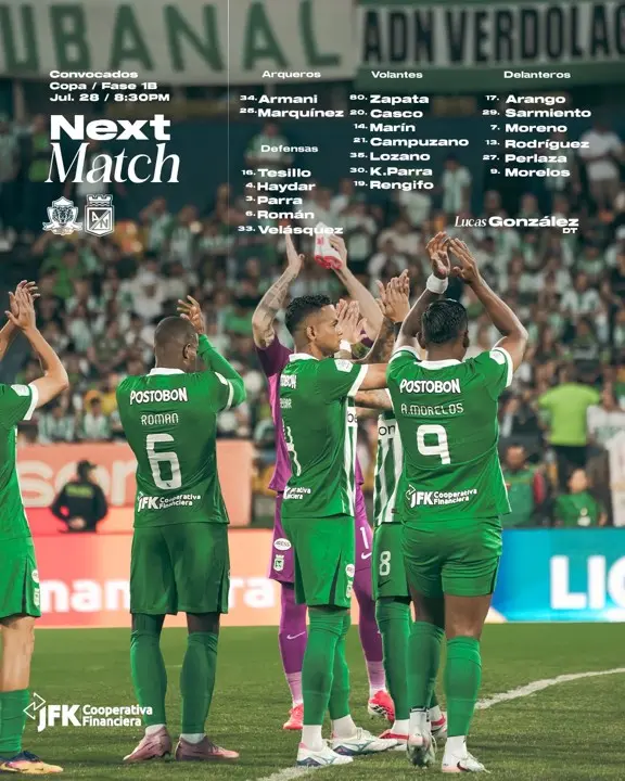 ¡A sellar la clasificación en Bogotá! Los convocados de Atlético Nacional para definir la serie ante Tigres 2 nacional convocados