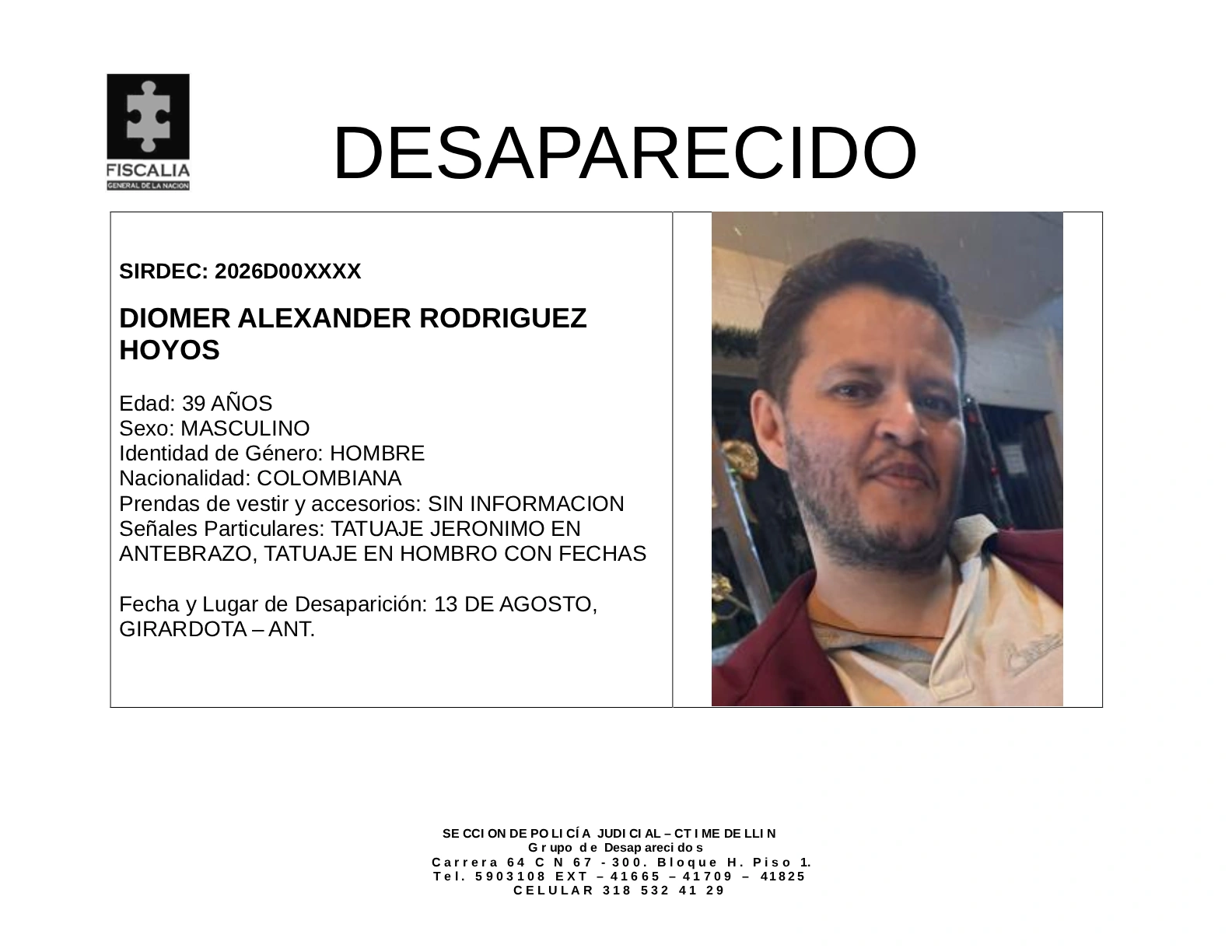 Diomer Alexander Rodríguez desapareció en Girardota 2 1 BOLETIN DIOMER ALEXANDER RODRIGUEZ