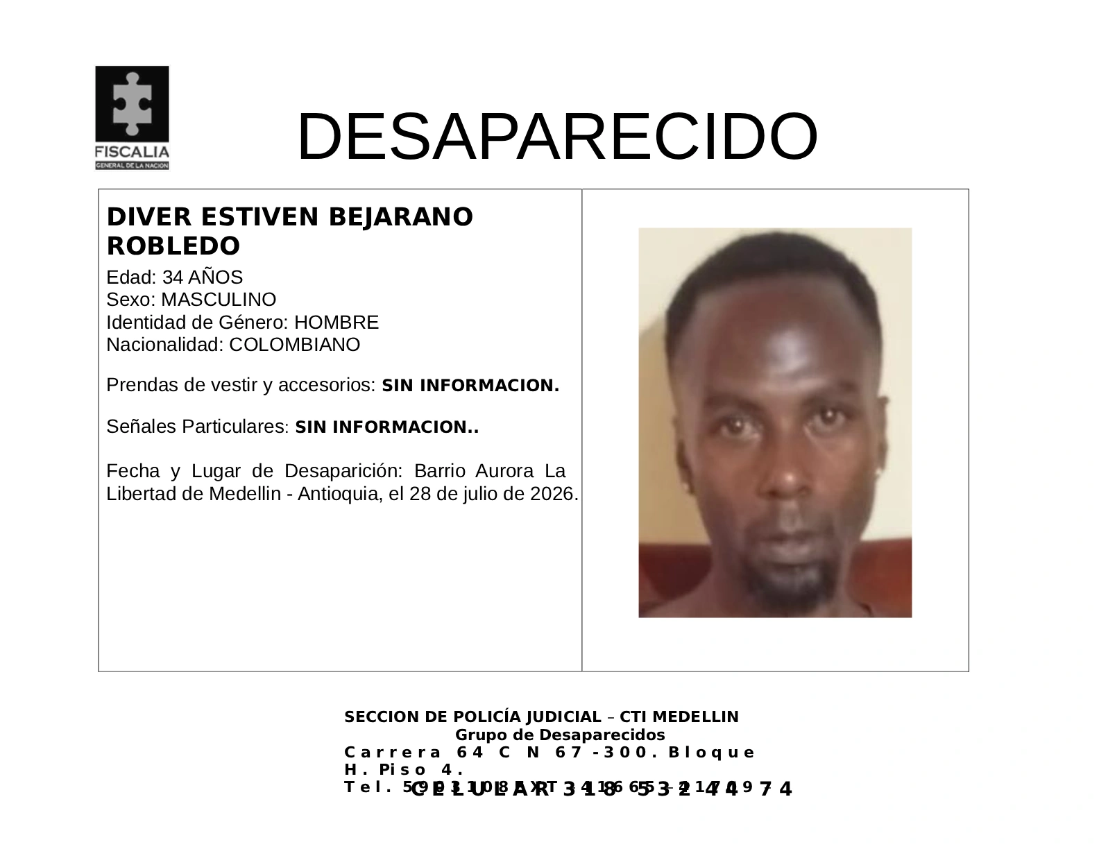 Diver Estiven Bejarano desapareció en Medellín 2 1 BOLETIN DIVER ESTIVEN BEJARANO ROBLEDO