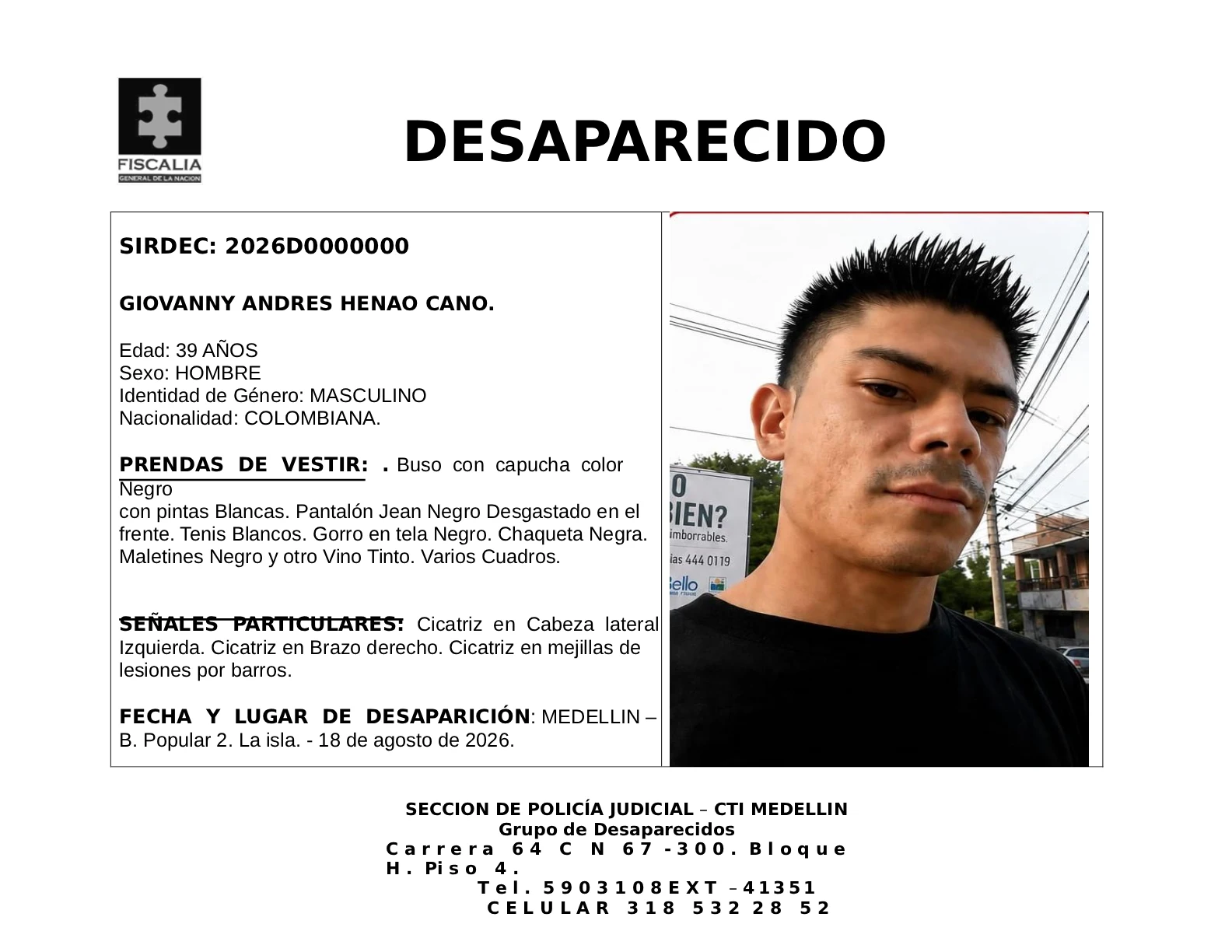 Giovanny Andrés Henao desapareció en Medellín 2 1 BOLETIN GIOVANNY ANDRES HENAO CANO