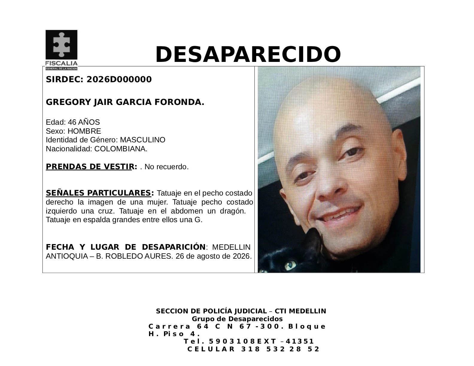 Gregory Jair Garcia desapareció en Medellín 2 1 BOLETIN GREGORY JAIR GARCIA FORONDA