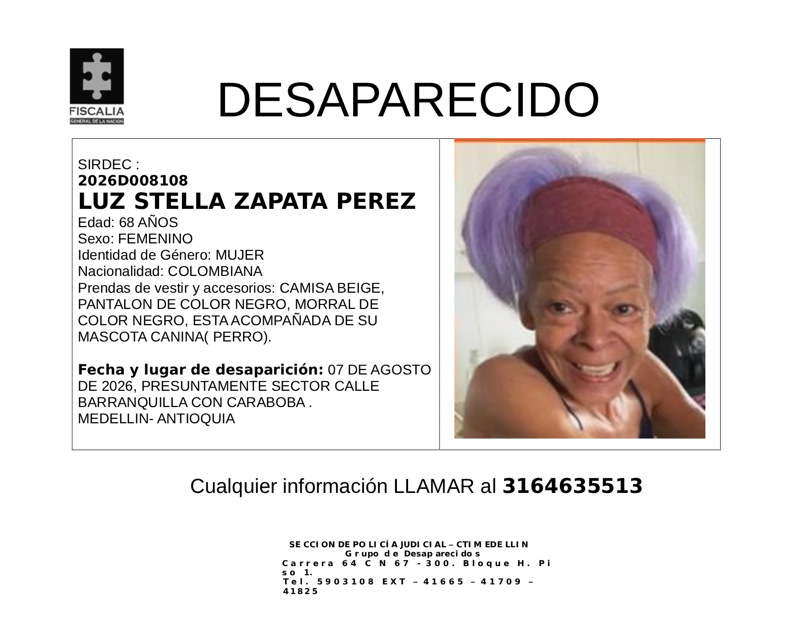 Luz Stella Zapata desapareció en Medellín 2 1 BOLETIN LUZ STELLA ZAPATA PEREZ