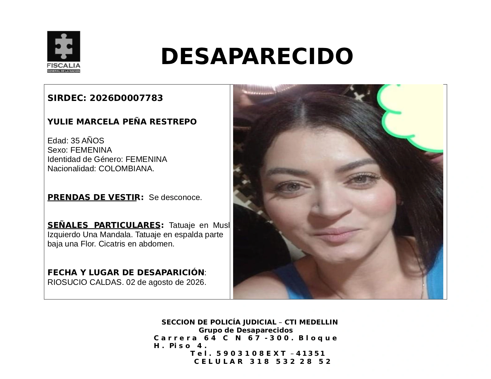 Yulie Marcela Peña desapareció en Caldas 2 1 BOLETIN NNA MICHELL VARGAS QUIROZ 1