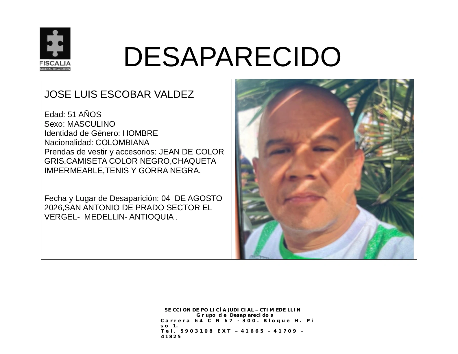 José Luis Escobar desapareció en Medellín 2 2 BOLETIN JOSE LUIS ESCOBAR VALDEZ