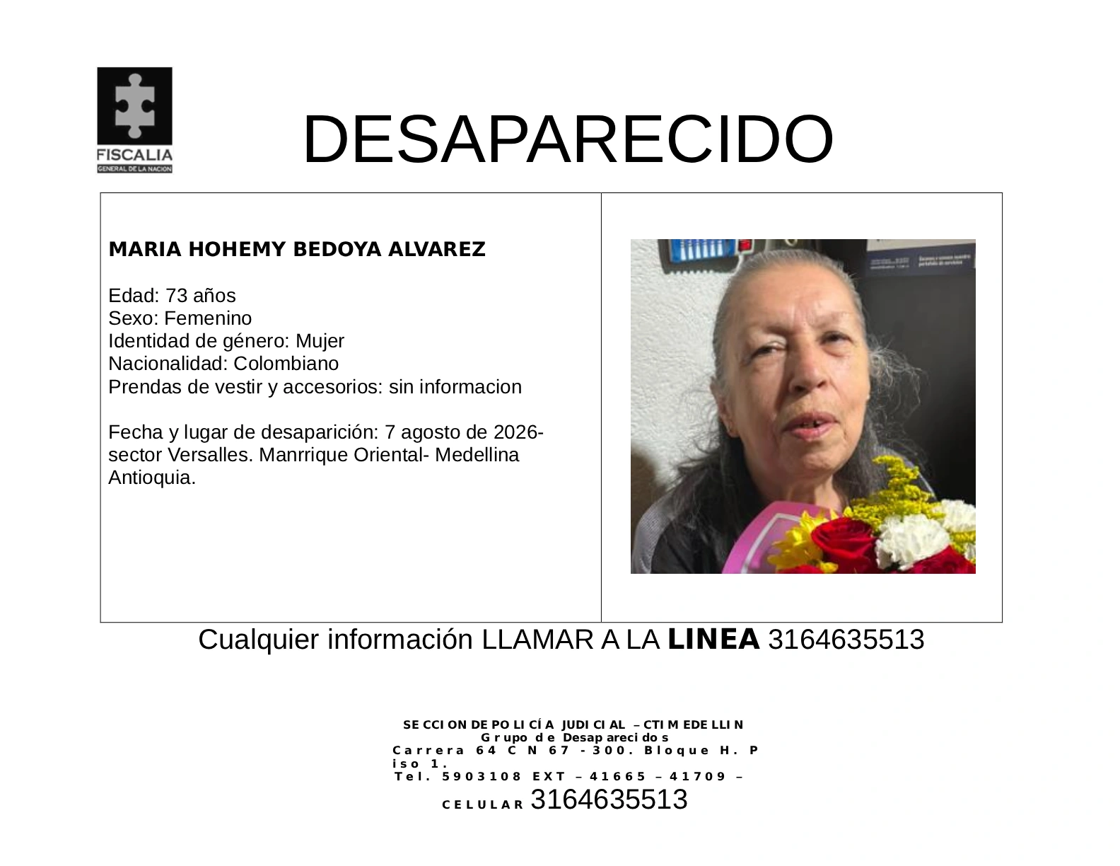 María Hohemy Bedoya desapareció en Medellín 2 2 BOLETIN MARIA HOHEMY BEDOYA ALVAREZ