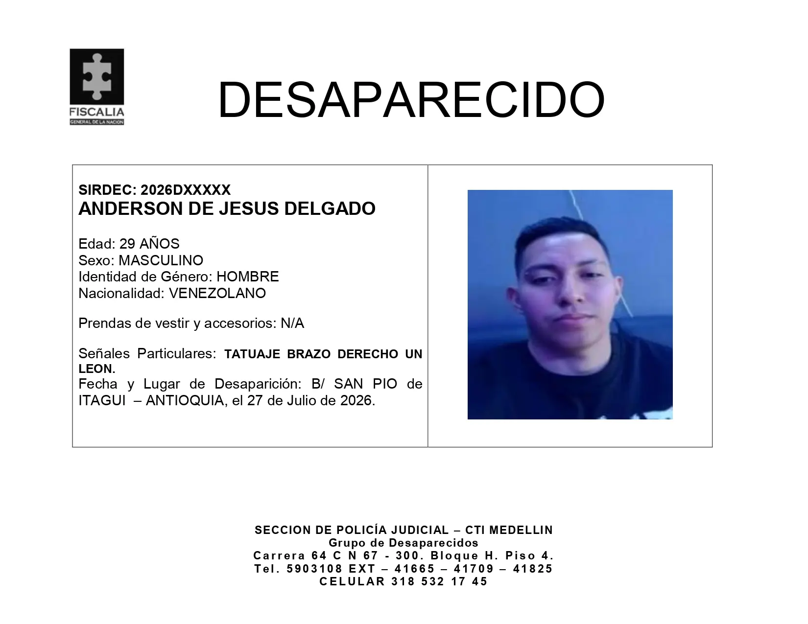 Anderson de Jesús Delgado, desapareció en el barrio San Pío de Itagüí 2 BOLETIN ANDERSON DE JESUS DELGADO JULIO 2026 page 0001
