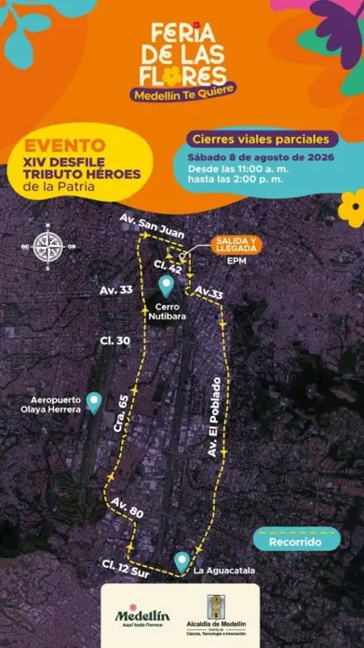 ¡Pilas con los trancones! Conozca los cierres viales en Medellín hoy por el Desfile de Héroes de la Patria 2 cierre vial desfile heroes de la patria