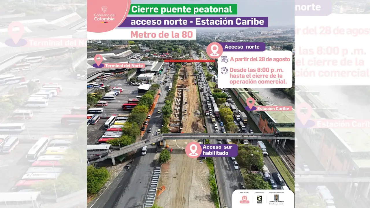 ¡Pilas! Cerrarán puente de la estación Caribe por obras del Metro de la 80 2 ¡Pilas! Cerrarán puente de la estación Caribe por obras del Metro de la 80