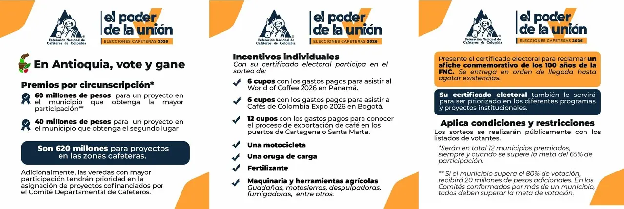 Viajes, motos y $620 millones en obras: Los millonarios incentivos para votar en las Elecciones Cafeteras 2026 2 elecciones cafeteras11