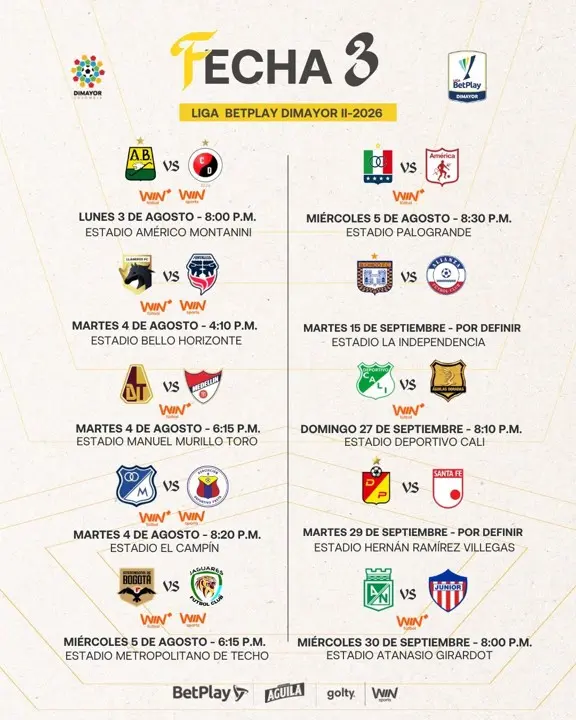 ¡Con cuatro partidos aplazados! La fecha 3 de la Liga Betplay se juega así 2 fecha 3 liga betplay