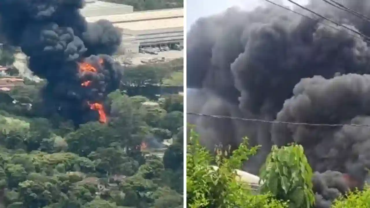 Alarma en Girardota: fuerte incendio en empresa genera gran columna de humo