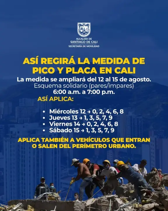 ¡Vías libres para salvar vidas! Alcalde de Cali decreta pico y placa estricto para agilizar rescates 2 pico y placa cali