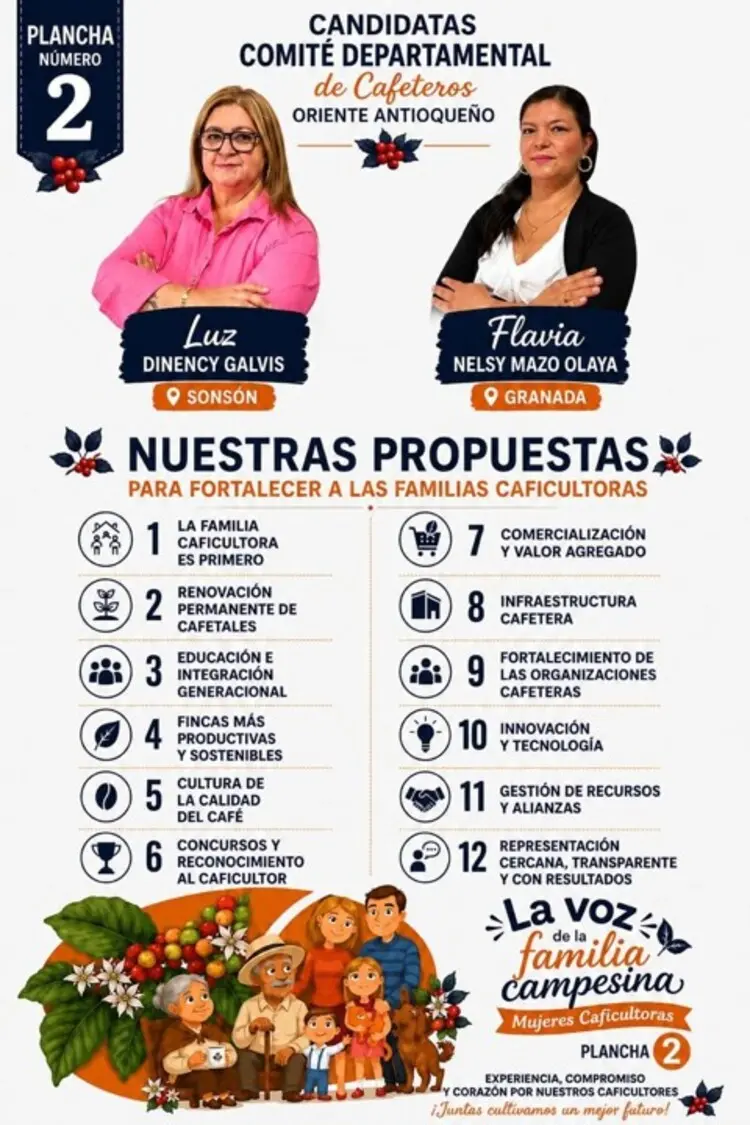 Las mujeres del oriente antioqueño buscan hacer historia: Vota por la primera plancha 100% femenina que aspira al Comité Departamental de Cafeteros 2 plancha 2 oriente