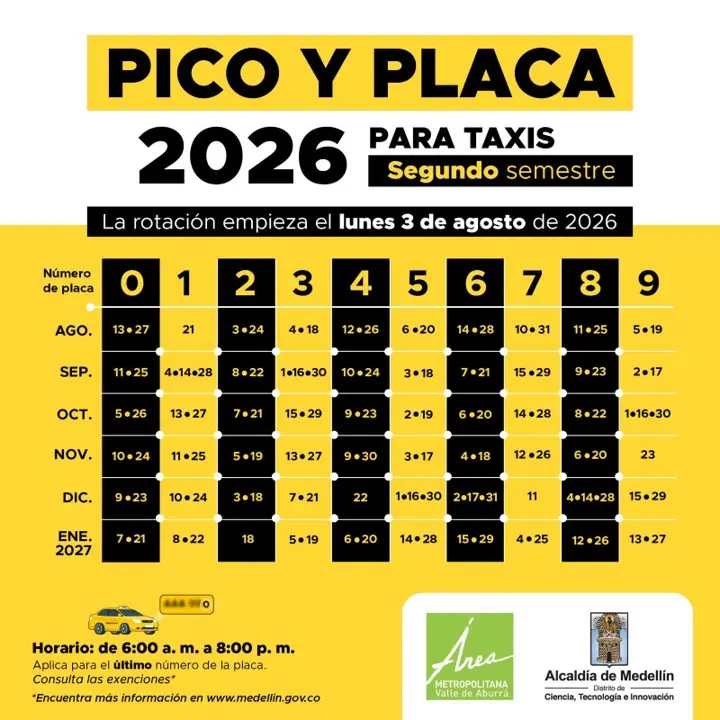¡Atención taxistas! Así queda la nueva rotación del Pico y Placa para el segundo semestre de 2026 2 rotacion taxis segundo semestre 2026