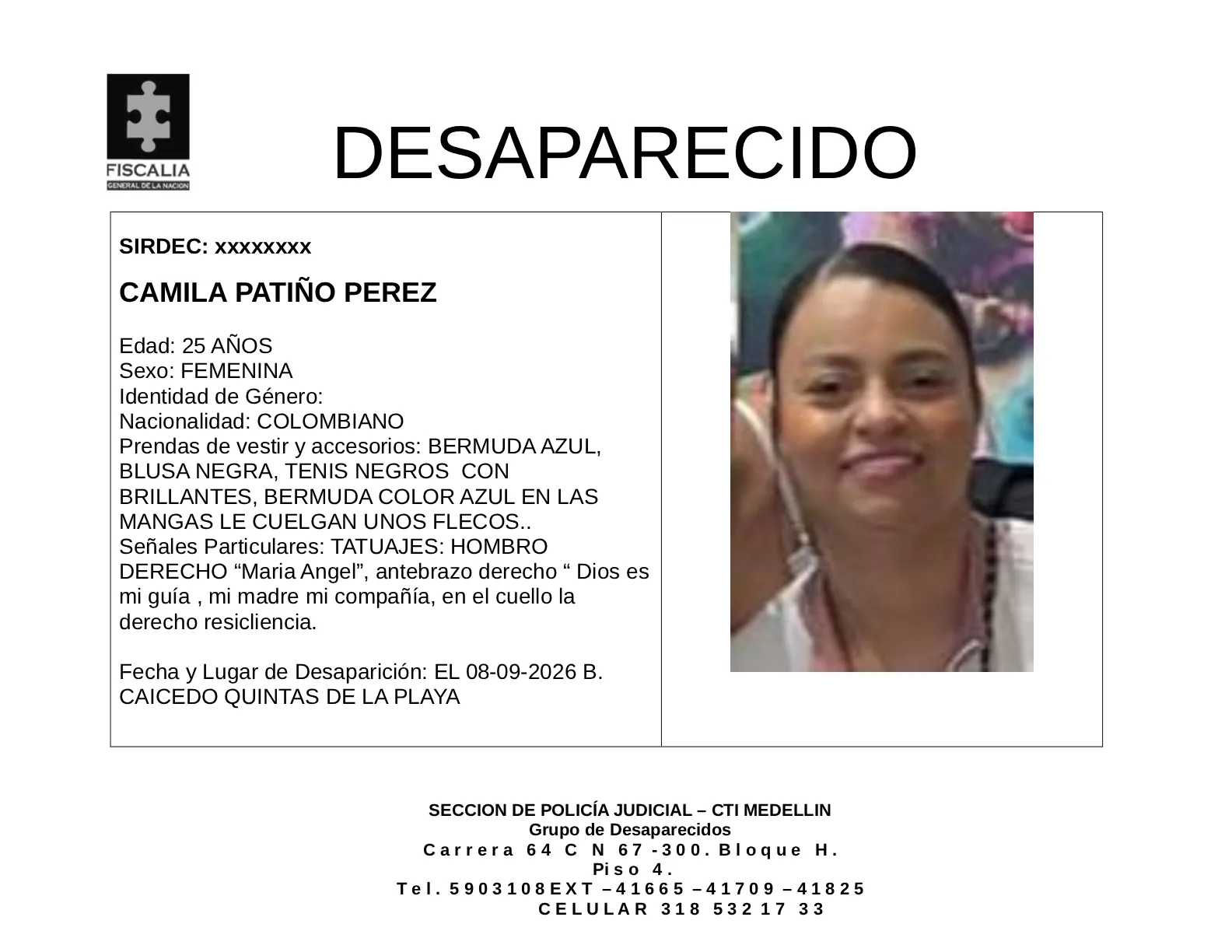 Camila Patiño desapareció en Medellín 2 1 BOLETIN CAMILA PATINO PEREZ