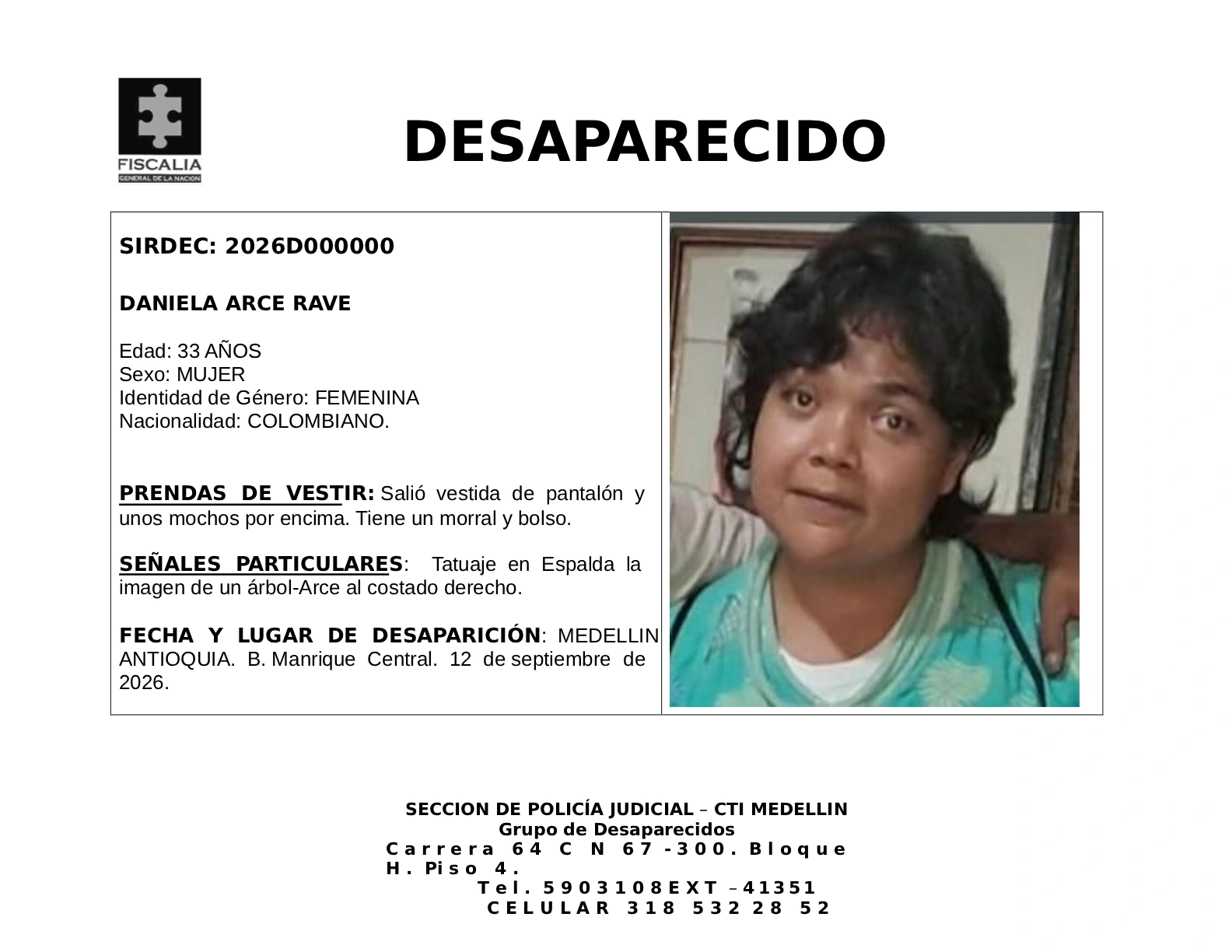 Daniela Arce desapareció en Medellín 2 1 BOLETIN DANIELA ARCE RAVE