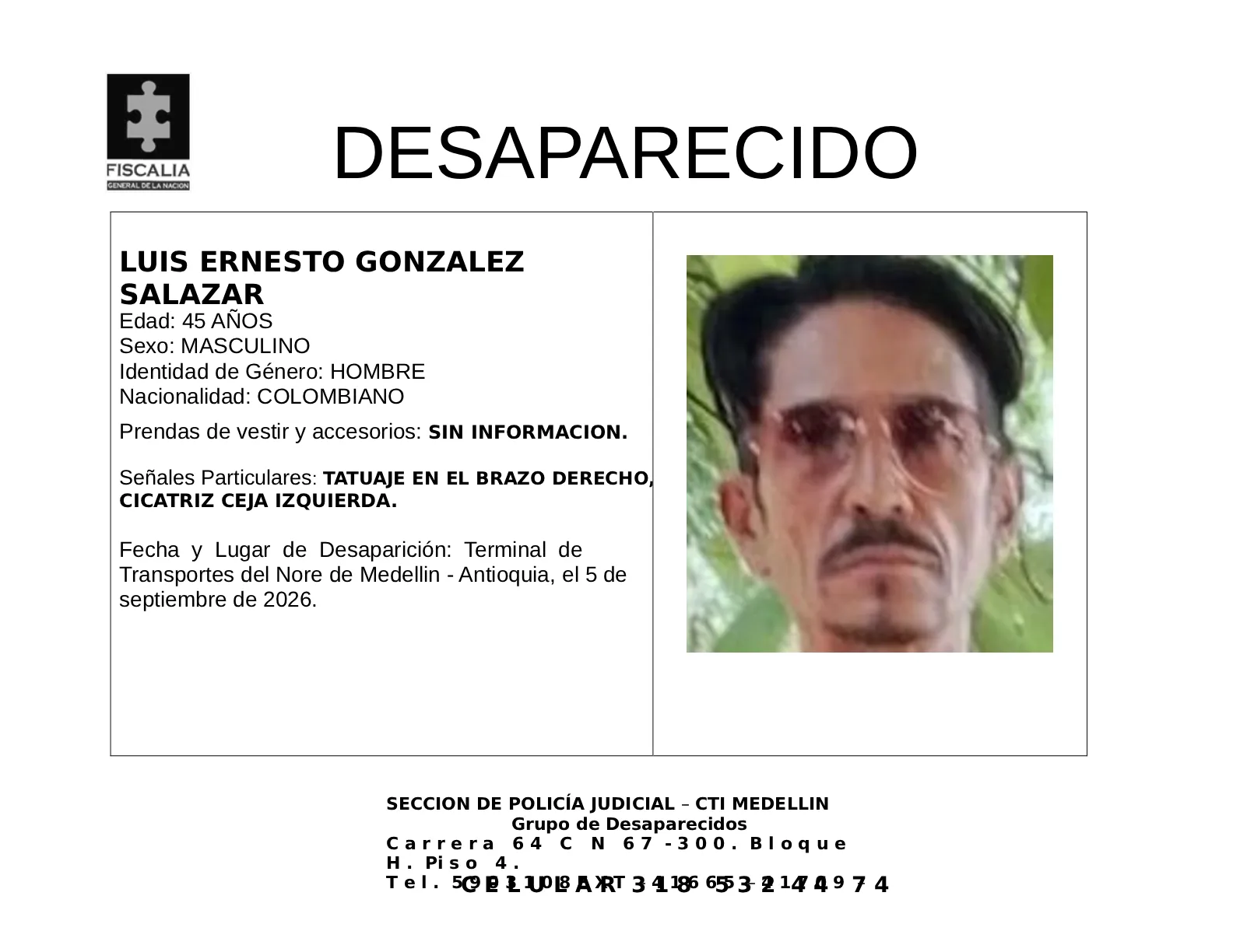Luis Ernesto González desapareció en Medellín 2 1 BOLETIN LUIS ERNESTO GONZALEZ SALAZAR