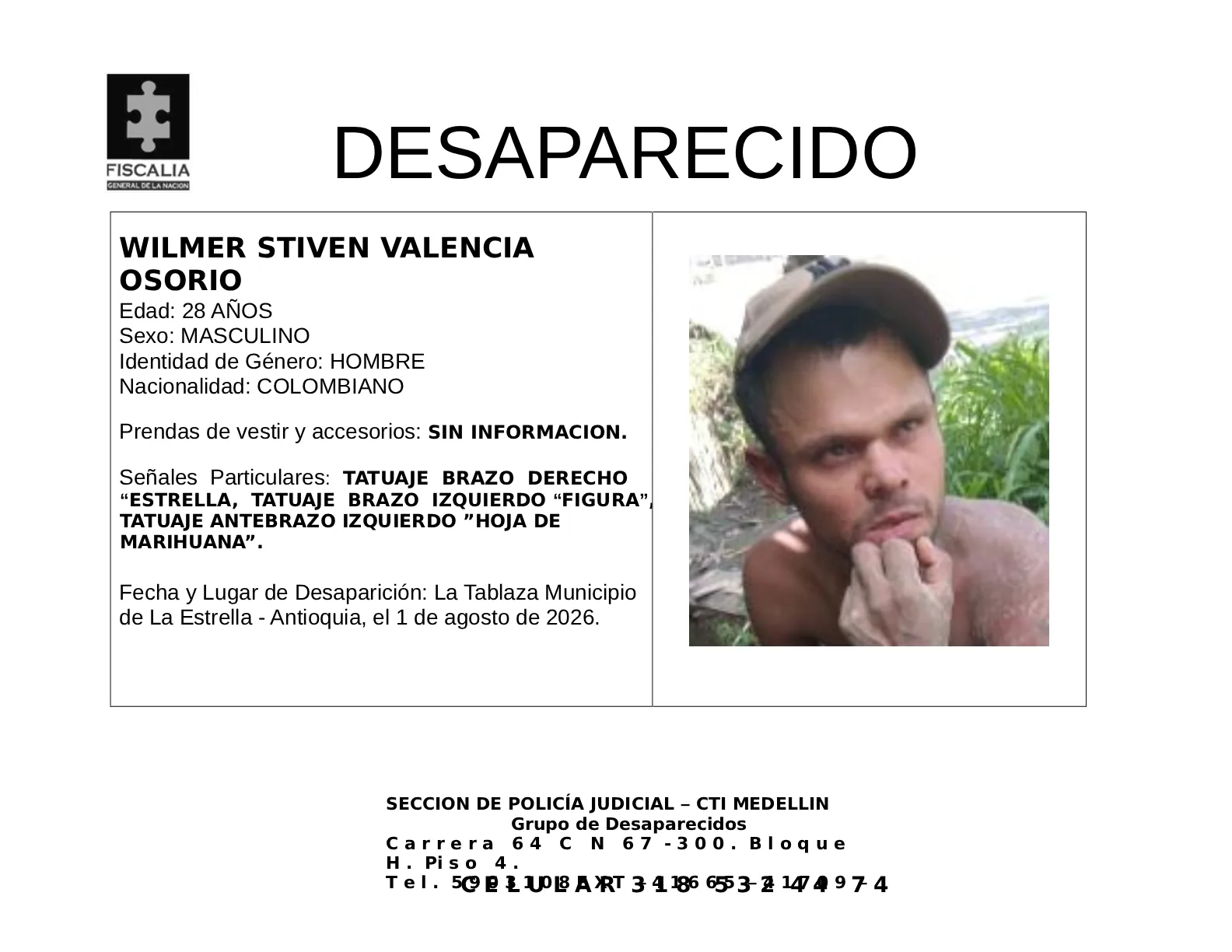 Wilmer Stiven Valencia desapareció en el municipio de La Estrella 2 1 BOLETIN WILMER STIVEN VALENCIA OSORIO