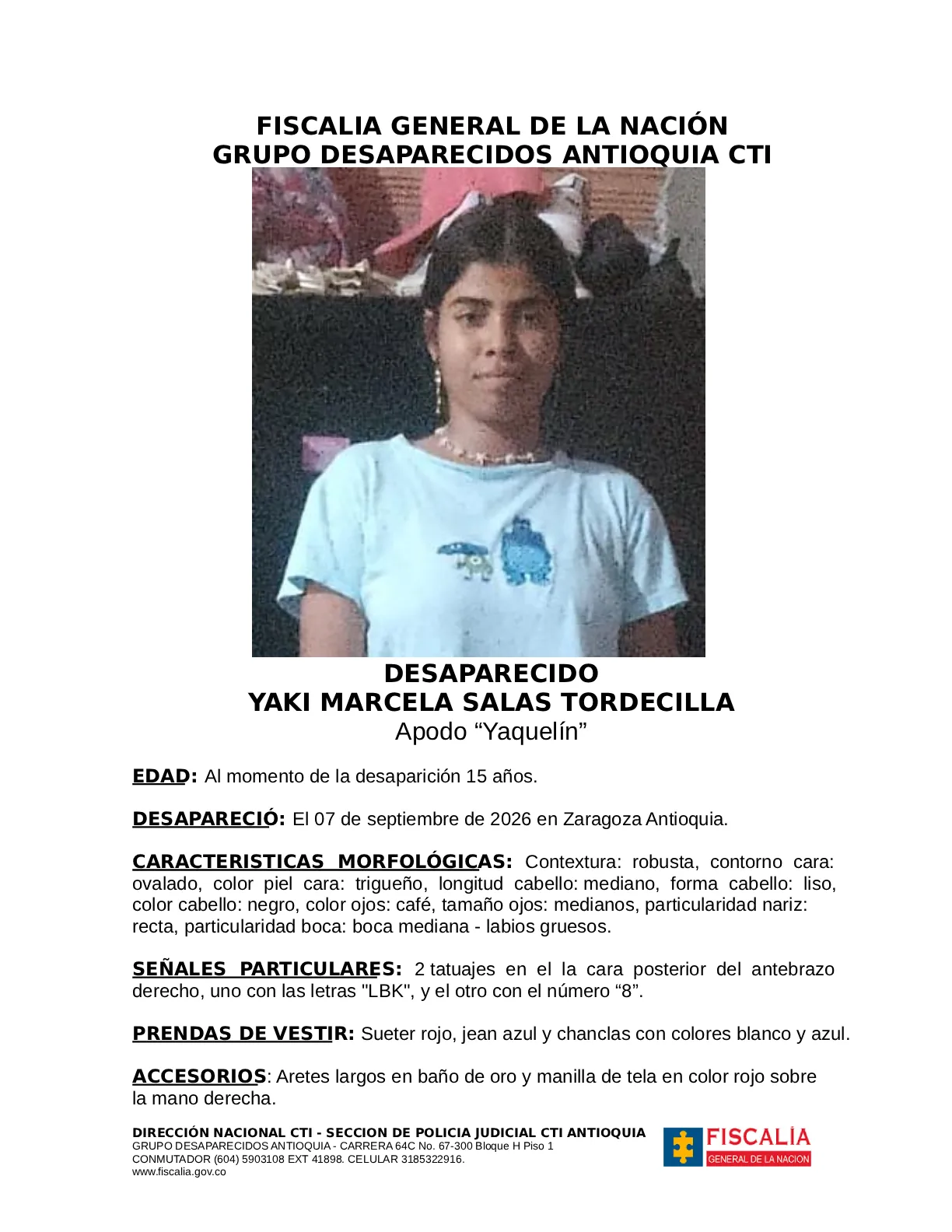 La menor Yaki Marcela Salas desapareció en Zaragoza 2 1 VOLANTE DESAPARECIDA YAKI