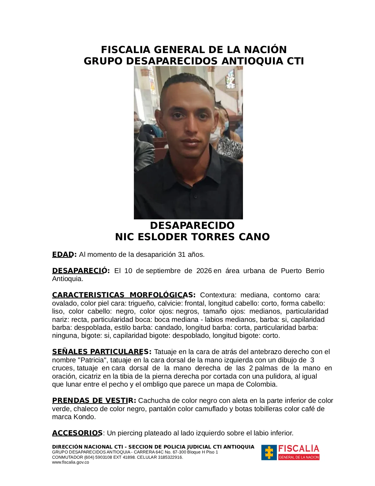 Nic Esloder Torres desapareció en Puerto Berrío 2 1 VOLANTE DESAPARECIDO NIC ESLODER