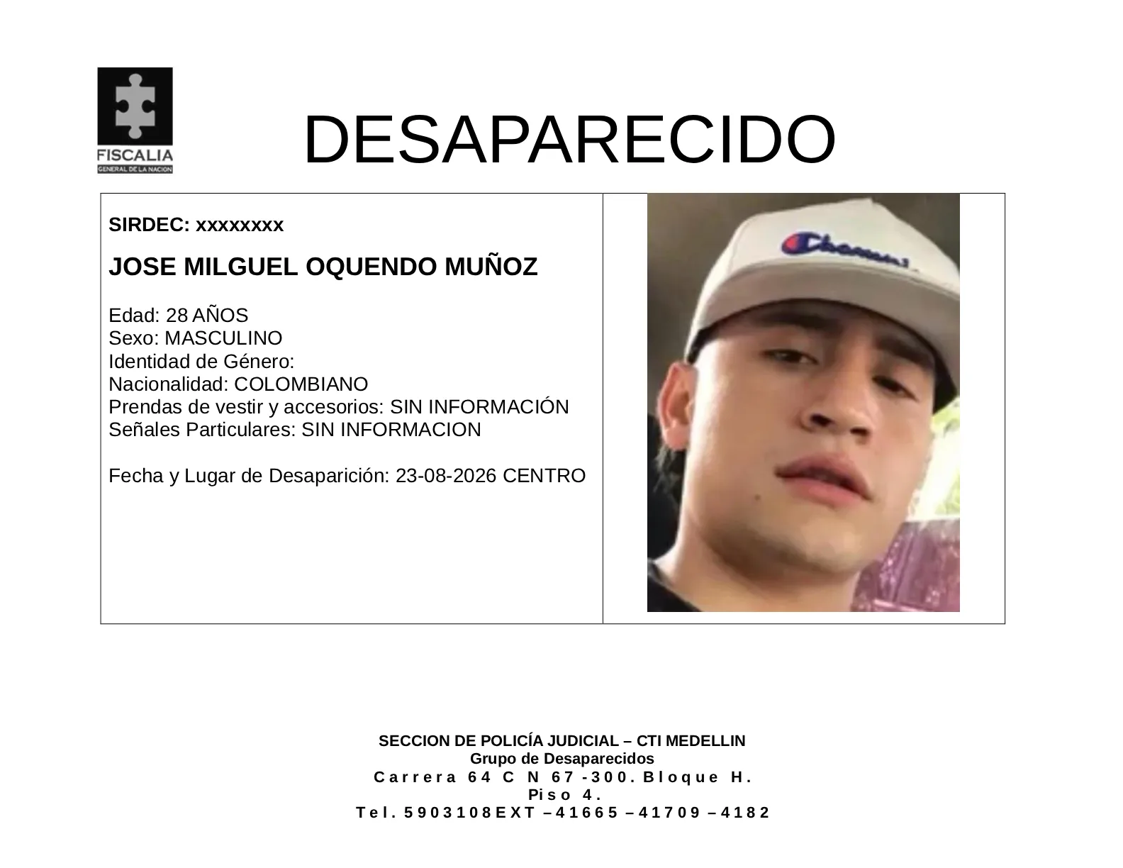 José Miguel Oquendo desapareció en Medellín 2 2 BOLETIN JOSE MIGUEL OQUENDO MUNOZ