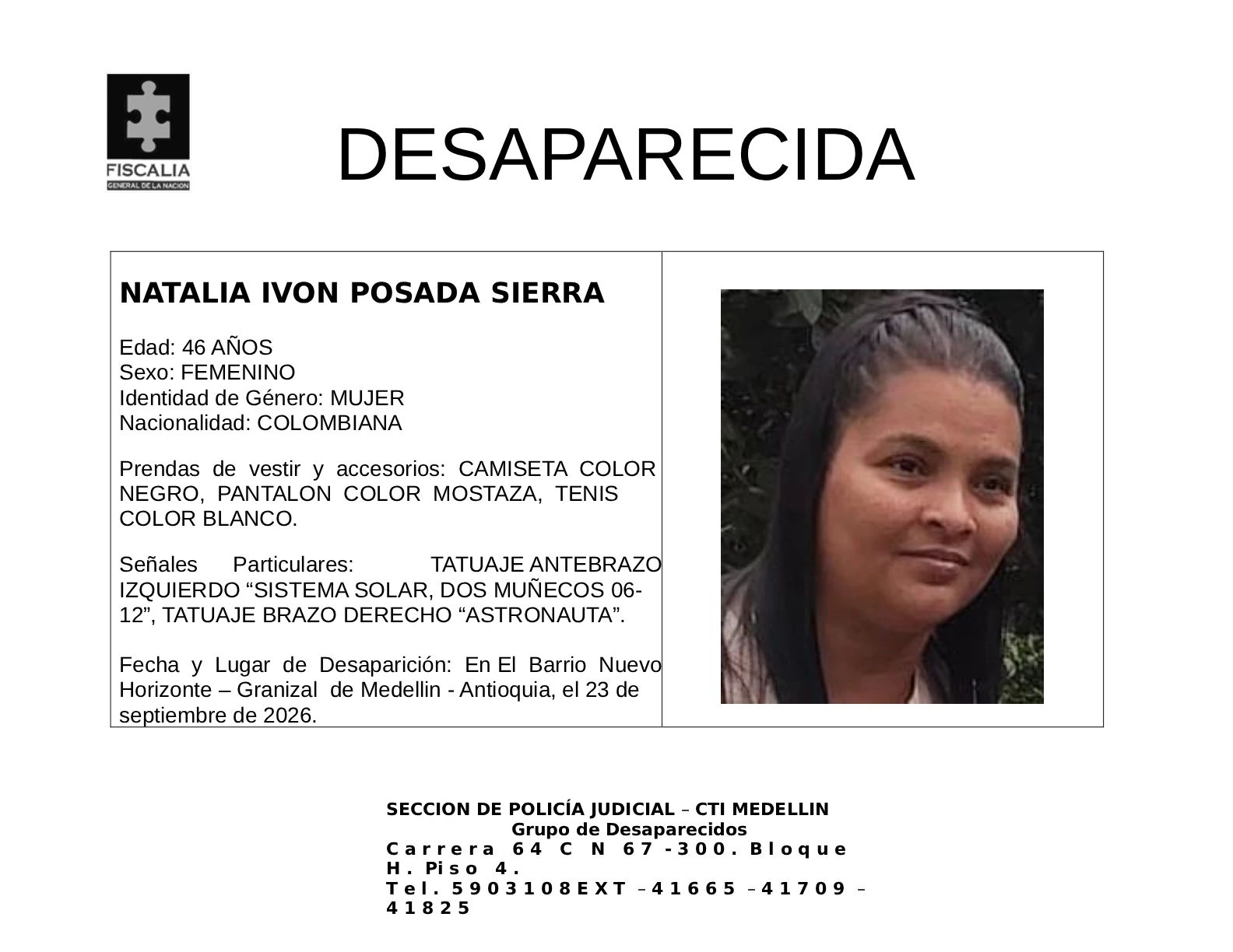 Natalia Ivon Posada desapareció en Medellín 2 2 BOLETIN NATALIA IVON POSADA SIERRA