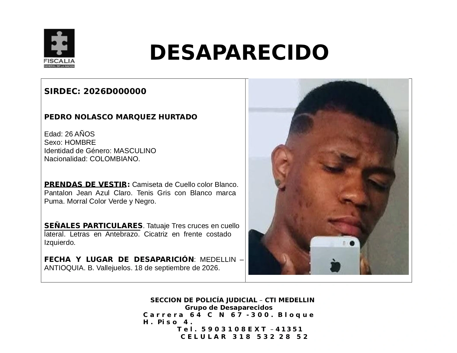 Pedro Nolasco Márquez desapareció en Medellín 2 2 BOLETIN PEDRO NOLASCO MARQUEZ HURTADO