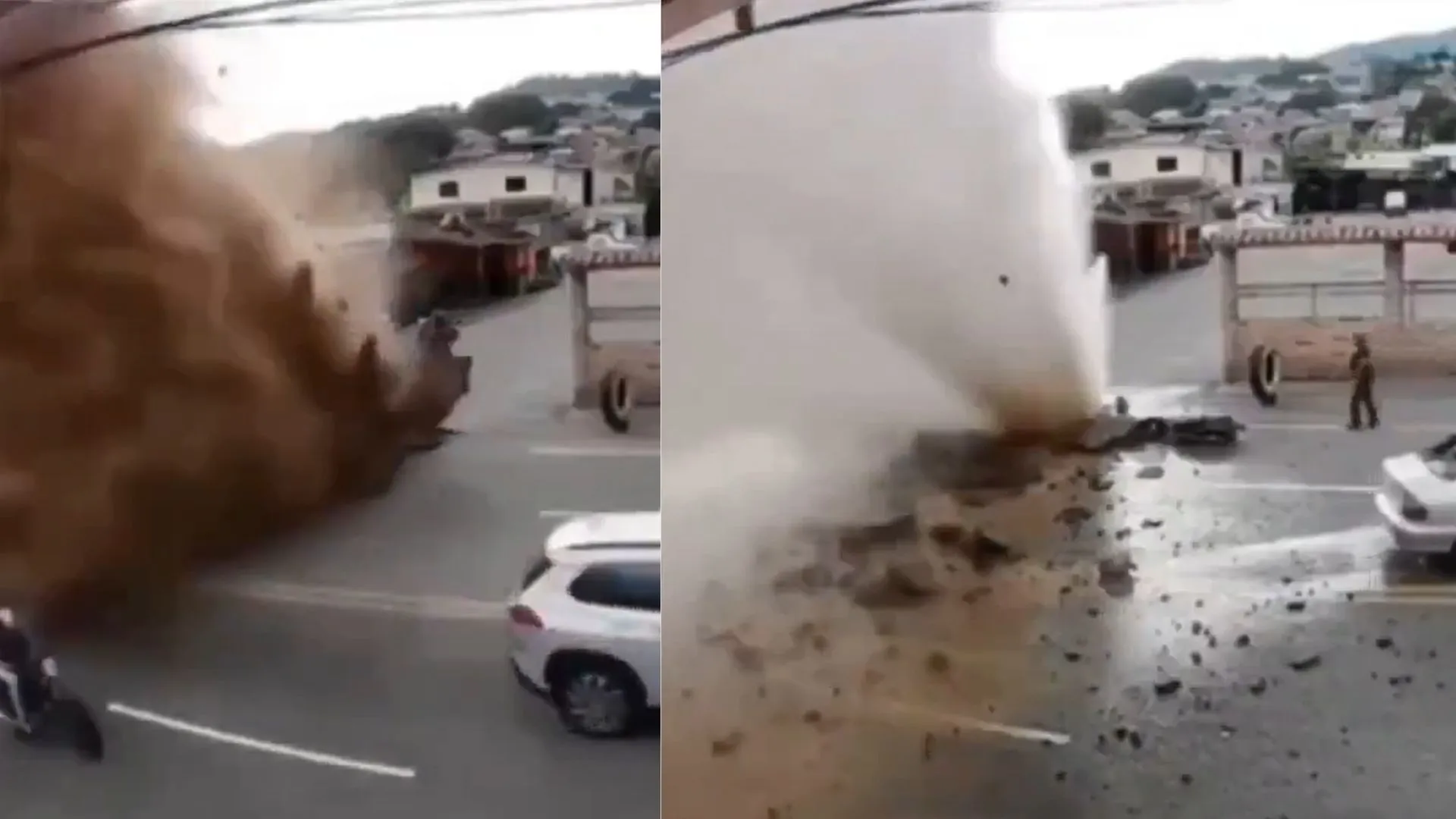 ¡No tuvieron tiempo de reaccionar! Tubo de agua explotó en plena vía y dejó heridos en Venezuela