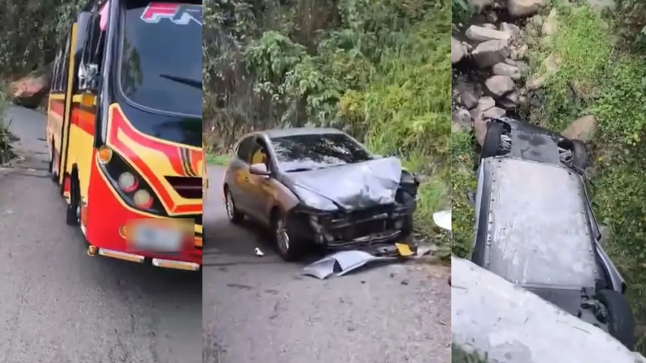 ¡Urgente! Grave accidente en la Vía a Venecia: habría intentado adelantar a un bus y arrojó a otro vehículo a una quebrada 1 accidente en venecia