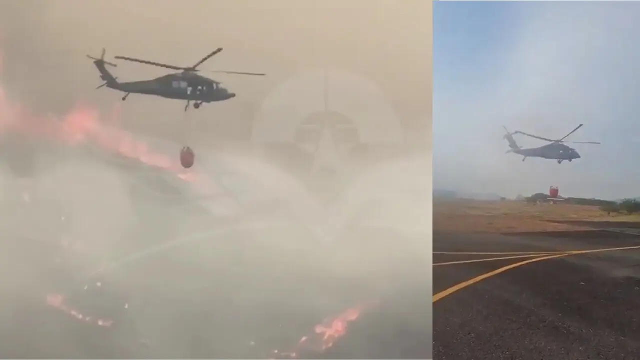 70 descargas de agua y líquido retardante en Villa de Leyva: Intenso operativo para combatir incendio forestal 1 agua villa de leyva